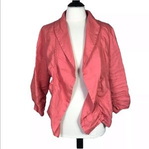 Chico’s 2 100% linen open blazer coral colored